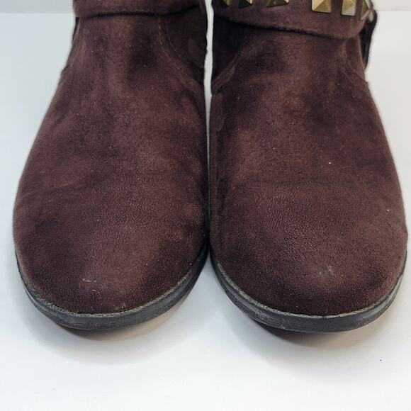 Life Stride 8.5M Brown Suede Ankle Boot Gold Stud Strap Zip Comfort Western - Picture 6 of 12